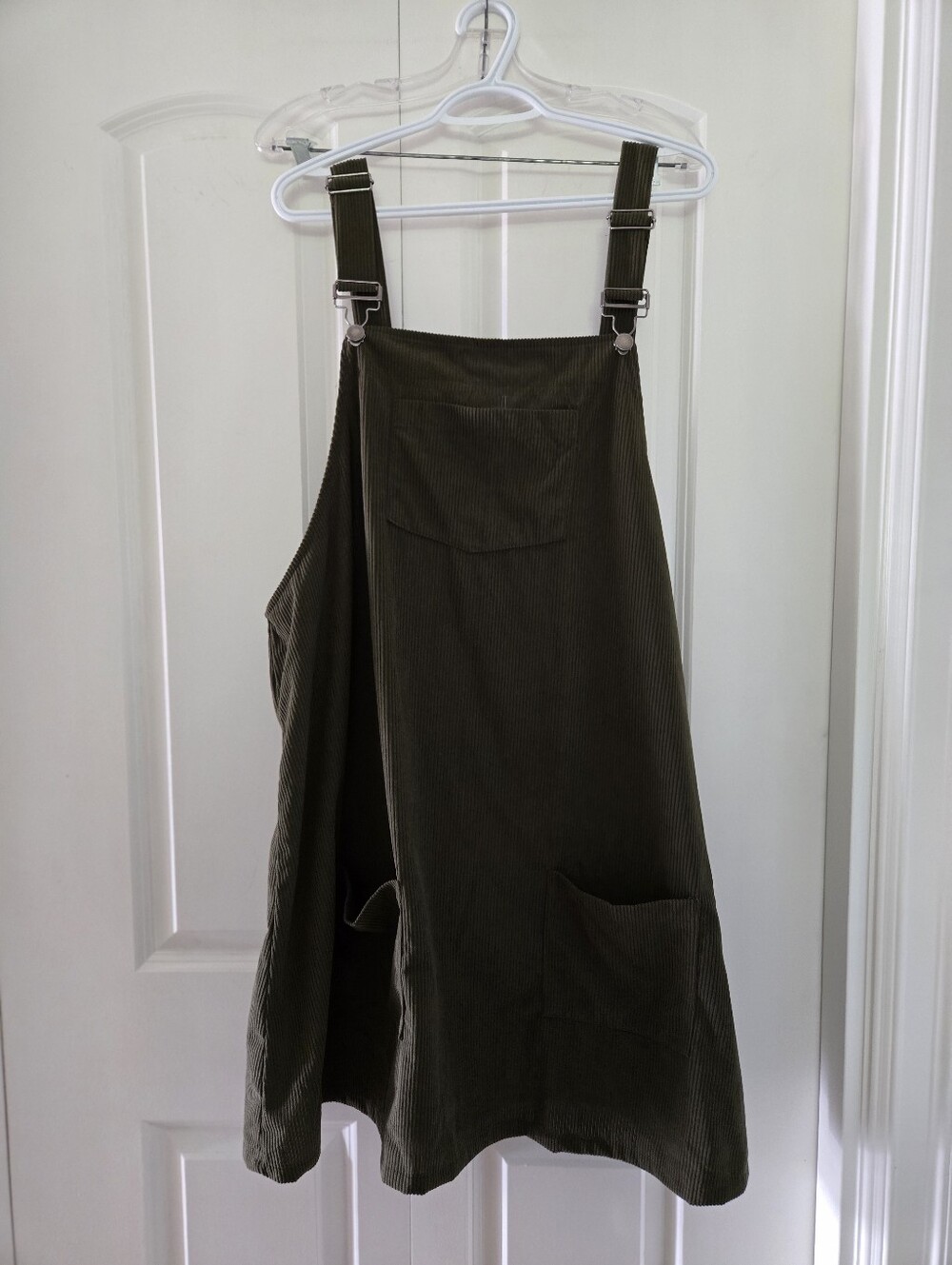 Shein Olive Green Corduroy Pinafore Skirt with Pockets
